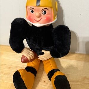 Vintage Plush Football Player Toy - Black and Yellow